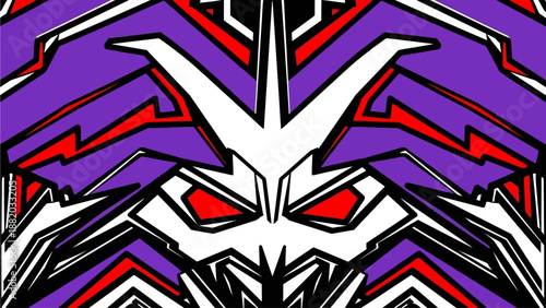 Abstract graphic illustration of a stylized face with sharp features and vibrant colors
