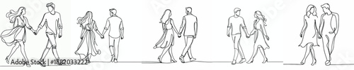 line art of a couple walking together holding hands