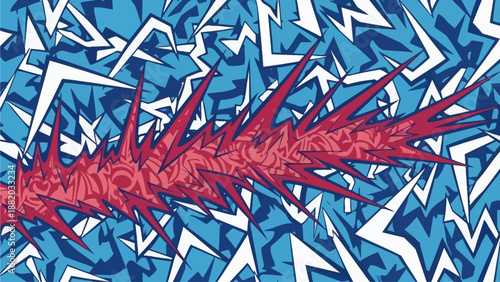 Vibrant red Seta artwork illustration on dynamic blue abstract background