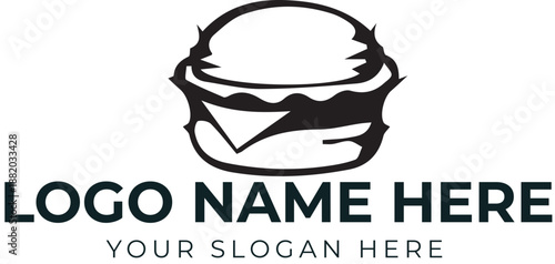 Black and white sandwich logo vector with layered bun, lettuce, and cheese for food or restaurant branding
