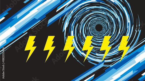 Vibrant illustration of a swirling vortex with lightning bolts on a dark background