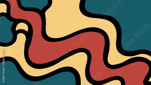 Abstract wavy pattern illustration featuring fluid shapes and bold lines in various colors from a close-up viewpoint