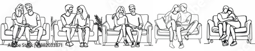 line art of a couple on sofa hugging each other affectionately