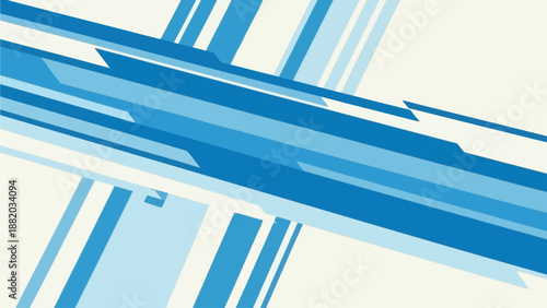 Abstract blue geometric shapes intersecting and overlapping in a dynamic composition from a straightforward viewpoint