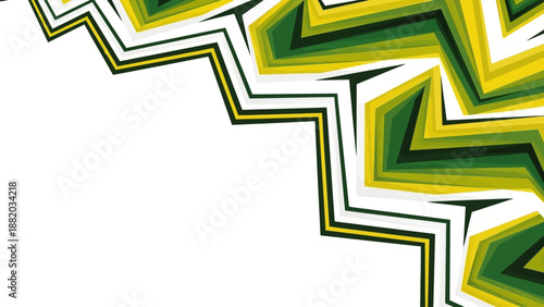 Abstract Geometric Pattern Featuring Seta, Zigzag Lines, and Dynamic Shapes in Green and Yellow