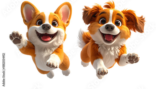  3D Cartoon Dog Jumping Duo isolated on transparent background