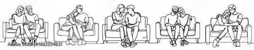 line art of a couple on sofa hugging each other affectionately