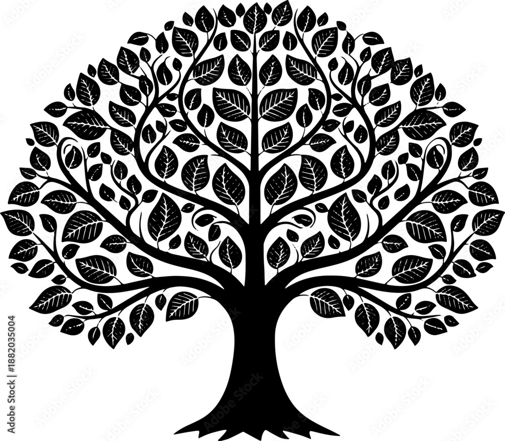 Obraz premium Black Silhouette of a Tree with Leaves.