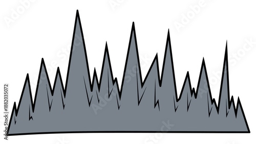 A graphic illustration of jagged mountains with varying peak heights and a simple gray fill, depicted from a straightforward viewpoint