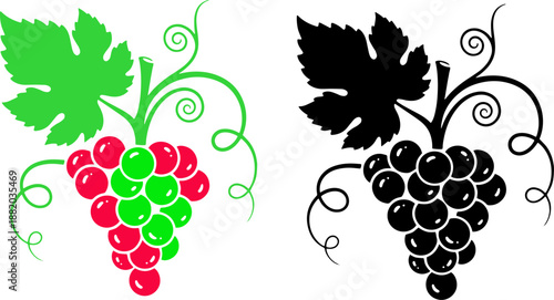Bunch of Grapes with Leaves Illustration.