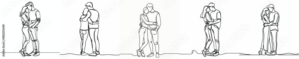 © My_Vector - line art of a couple standing hugging each other affectionately