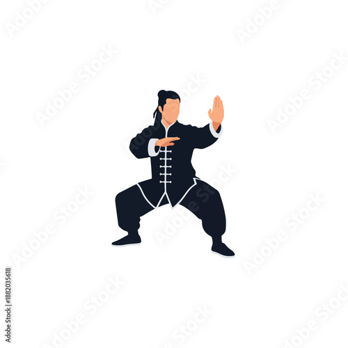 Man practicing martial arts in traditional uniform.