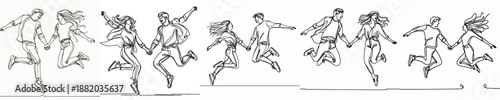 line art of a couple jumping happily together full of love