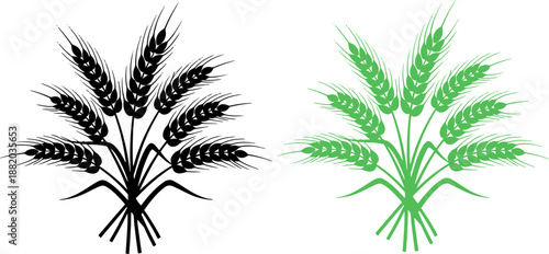 Illustration of Wheat Plants in Black and Green.
