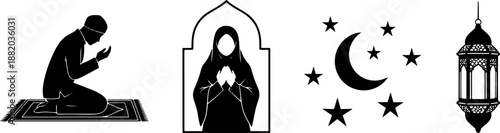 Islamic Symbols and Figures Silhouettes.