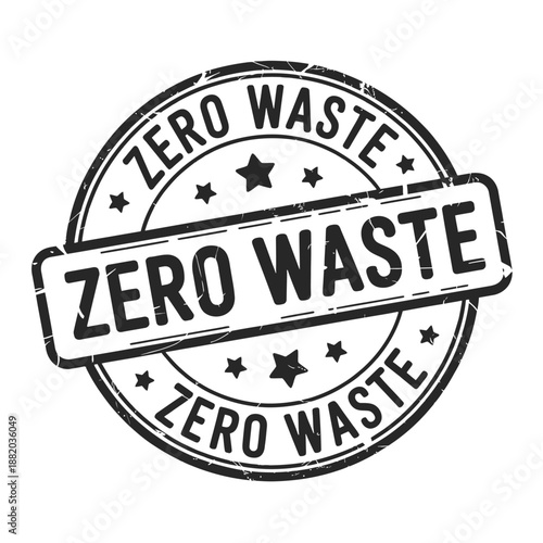 a circular badge with the words zero waste prominently displayed in a vintage style