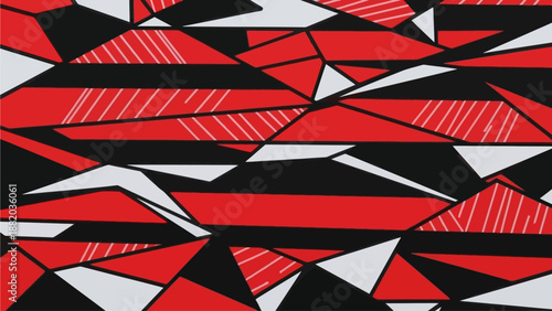 Abstract geometric illustration featuring shapes, patterns, and design elements in a modern art composition from a frontal viewpoint.