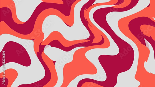 Vibrant abstract wavy patterns in shades of orange and red, flowing dynamically across the illustration.