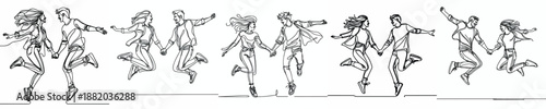 line art of a couple jumping happily together full of love