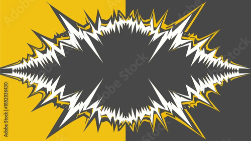 Explosion graphic illustration with dynamic motion and vibrant colors in a split background