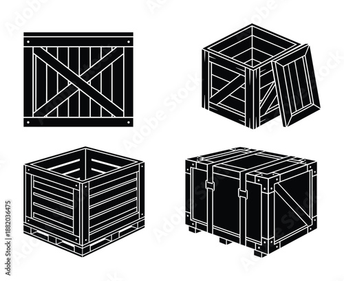 Set of different crates vector illustration, perfect for shipping, storage, and packaging related projects.