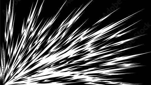 Dynamic explosion of light streaks radiating outward from a central point on a dark background