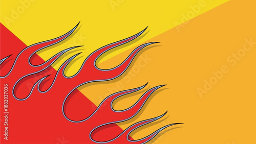 Stylized flames illustration on a vibrant orange and yellow background from a direct viewpoint