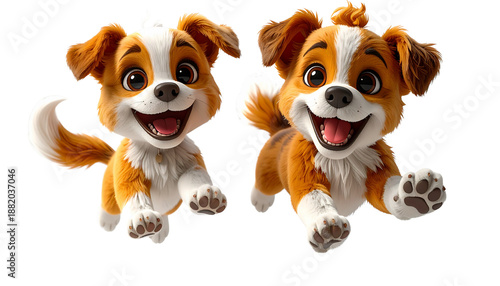 3D Playful Cartoon Dog Jumping Pair isolated on transparent background