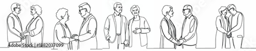 line art half body of an old couple holding hands lovingly