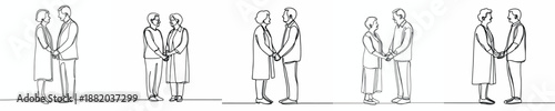 line art of an old couple standing holding hands lovingly