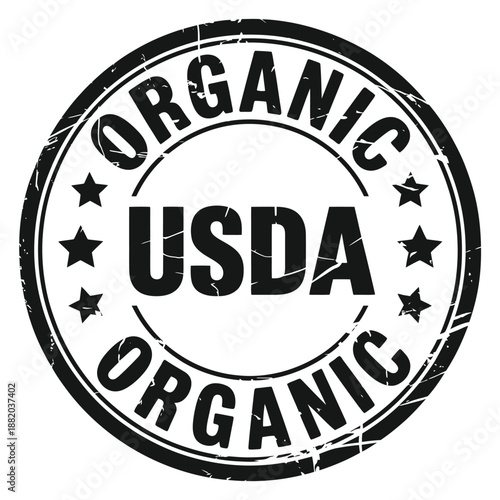 a black circular stamp with the word organic and usda label prominently displayed