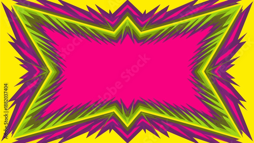 Vibrant abstract pattern featuring a symmetrical design with sharp, colorful shapes and bright hues