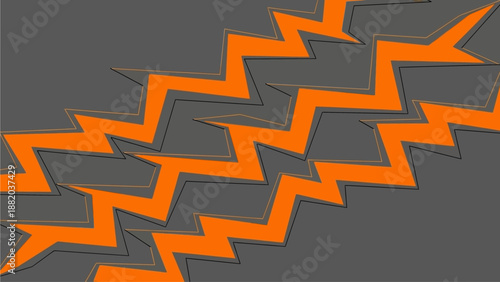 Multiple orange zigzag lightning bolts on a gray background from a direct viewpoint illustration