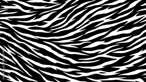 Dynamic zebra pattern illustration showcasing abstract black and white stripes, high contrast animal print, close-up view