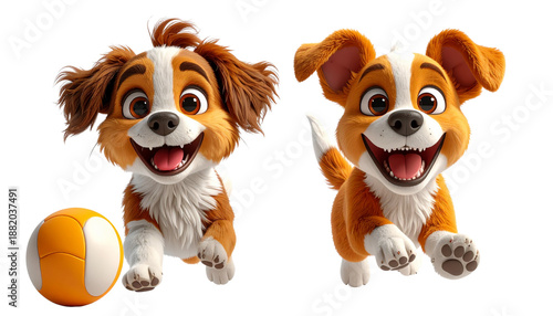 3D Playful Cartoon Dog Mascot Collection isolated on transparent background