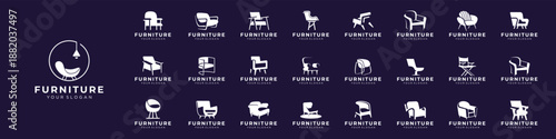 creative interior furniture abstract logo set concept with minimalist line art design template.