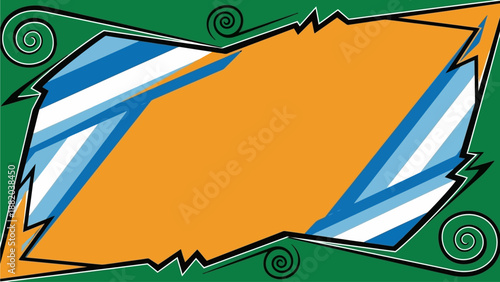 Abstract illustration of stylized seta design with vibrant colors and swirling patterns on a green background viewed from a straightforward perspective
