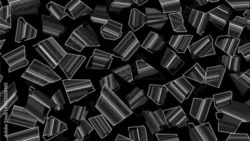 Scattered Seta Crystals on a Dark Surface, High-Contrast View of Geometric Shapes, Close-up Perspective