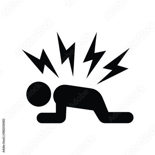 a simple icon depicting a person experiencing pain and lightning bolts
