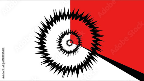 Abstract spiral design with sharp black edges and red accent