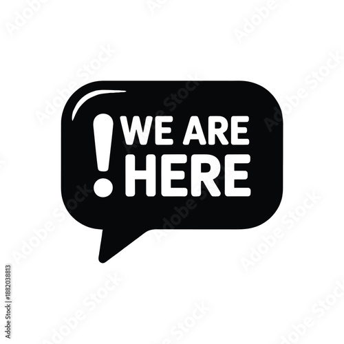 black speech bubble with exclamation mark and text conveying a message