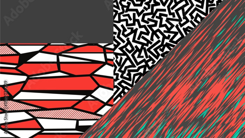 Vibrant abstract illustration of geometric patterns and textures from a dynamic viewpoint