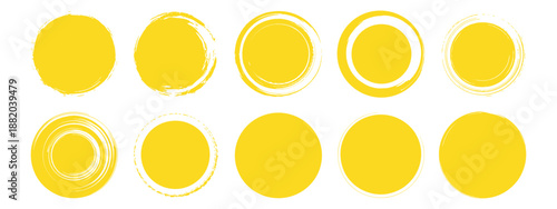 Grunge brush sun set. Hand drawn rough circles. Abstract crayon round stamp collection
