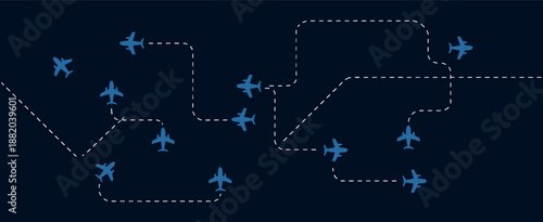 Airplane flight path background. Air travel background design with flight path pattern. Modern airplane travel pattern vector illustration.