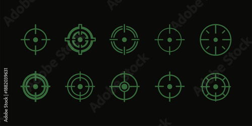 Crosshair aim target illustrations. Set of shooting crosshairs vector illustrations. Gun shooting range target icons and symbols.