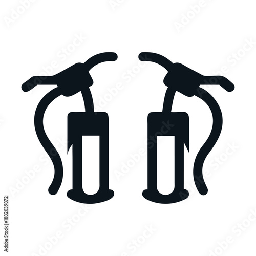 Two minimalist dark blue fire extinguisher icons, symmetrically placed, representing safety equipment and emergency preparedness, isolated on