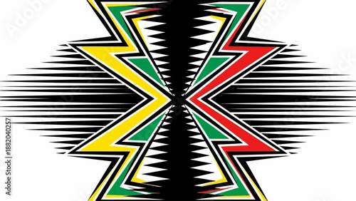 Dynamic abstract illustration of a stylized star symbol with vibrant colors and distorted motion effects