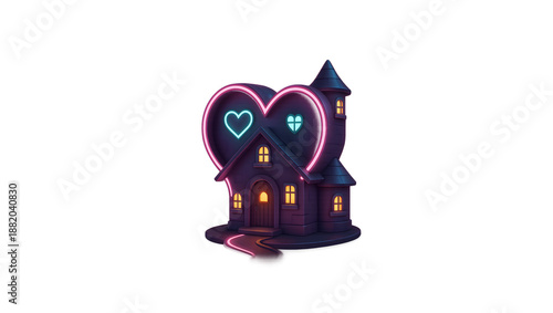3D Futuristic Neon Heart House