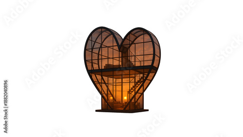 3D Heart Glass House Sunset