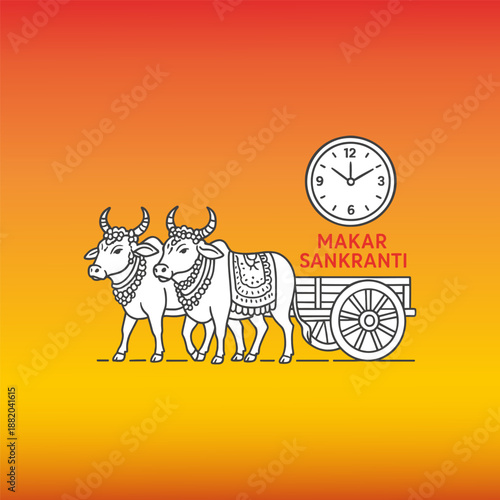 Celebrating makar sankranti with traditional oxen and bullock cart in festive colors